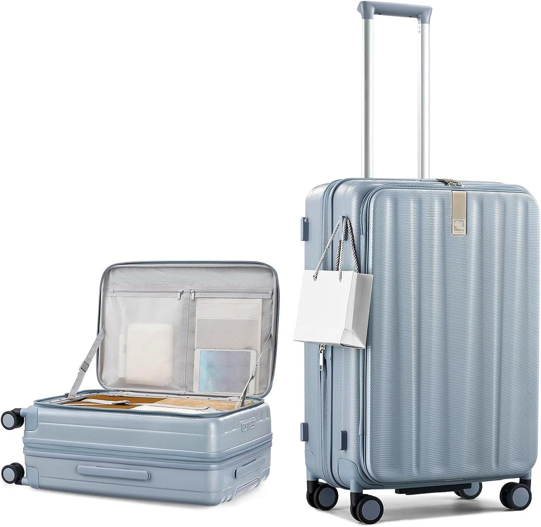 Hanke 24 Inch Expandable Luggage Top Opening Checked Bag Luggage Hard Shell Suitcases with Wheels Lightweight Travel Luggage Medium Suitcase with Lock for Woman Men-Grey