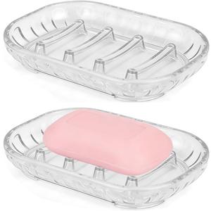 2-Pack Soap Dish Holder for Bar Soap, Bathroom Soap Dishes Soap Holder, Soap Saver Dry Stop Mushy Soap Tray for Shower Bathroom, Kitchen Sink,Clear