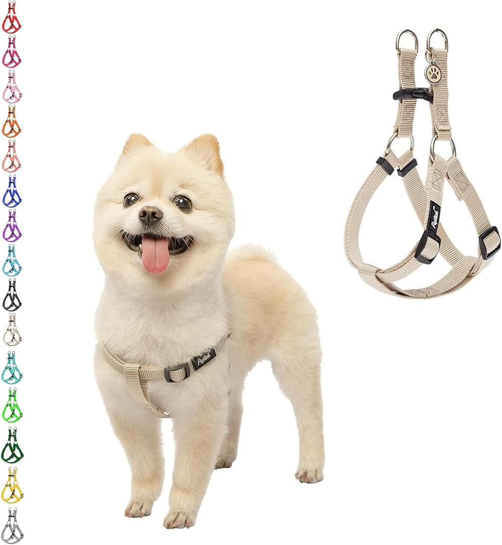 PUPTECK No Pull Dog Harness Soft Adjustable Basic Nylon Step in Puppy Vest Outdoor Walking with ID Tag Cream (Small)