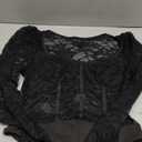 OYOANGLE Women's Floral Lace Long Sleeve V Neck Corset Mesh Leotard Bodysuit Sweetheart Neck Going Out Slim Fit Tops Jumpsuit Large