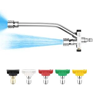 Foam Cannon Dual-Connector Accessory, Pressure Washer Double Tip Attachment for Soap Cannon, 5 Pressure Washer Sprayer Nozzles, 1/4" Quick Connect