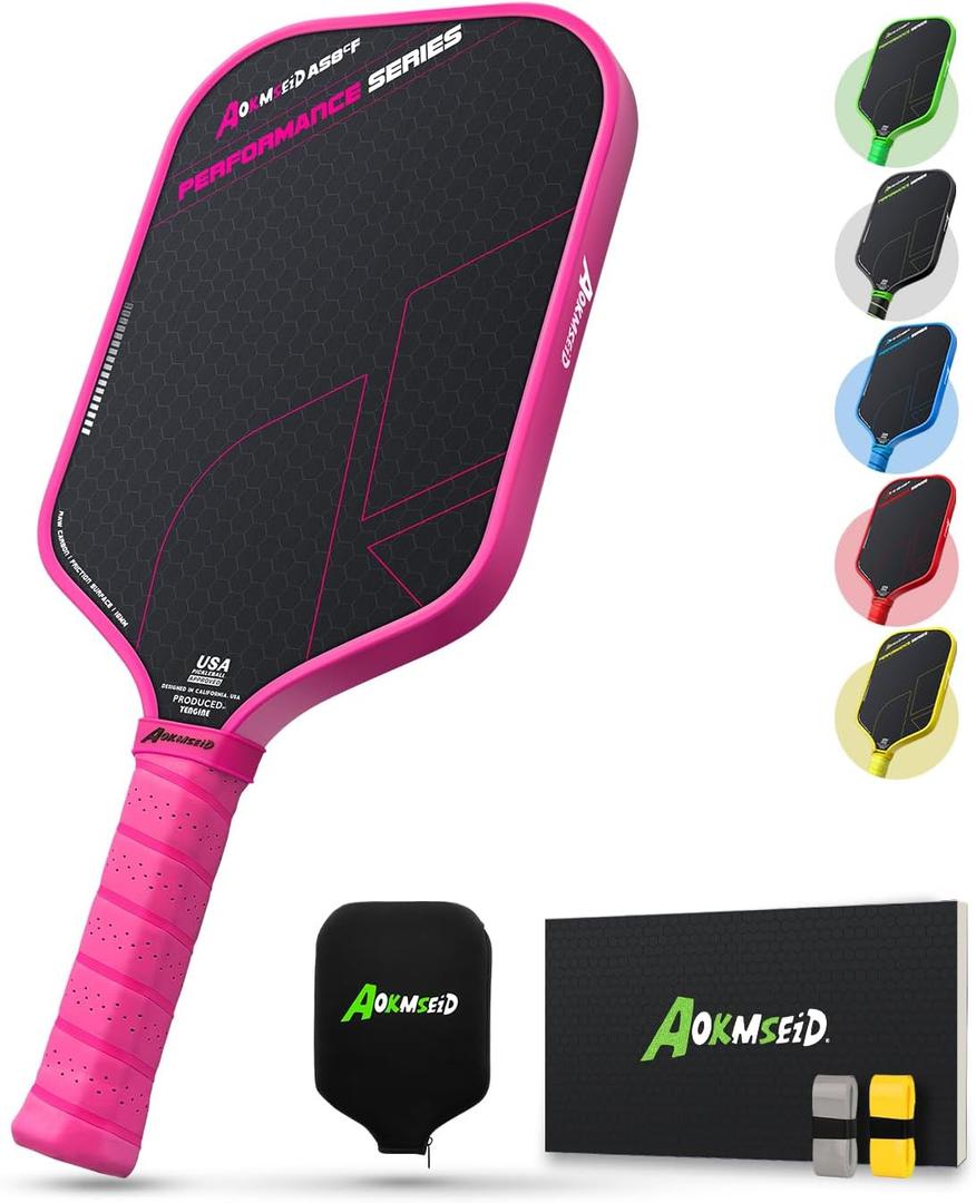 AKS Performance Series Pickleball Paddles - Toray T700 Raw Carbon Fiber Pickleball Paddle with Physical Friction Surface, 16mm Powerful Polymer Core, Good Control & Spin Shots, USAPA Approved (Pink)