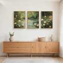 Aryroi Water Lilies Monet Framed Canvas Wall Art Set,Garden Pond Impressionist Floral Wall Decor,Vintage Oil Green Vibrant Flower Botanical Artwork for Living Room, Bedroom,Farmhouse- 16"x24"x3