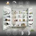 24x30 Bathroom Mirror LED Medicine Cabinet with Lighted 3 Colors, Recessed Surface Wall Mounted LED Medicine Cabinet, Anti-Fog Tempered LED Mirror with Storage, Stepless Dimming, 2 Outlets,