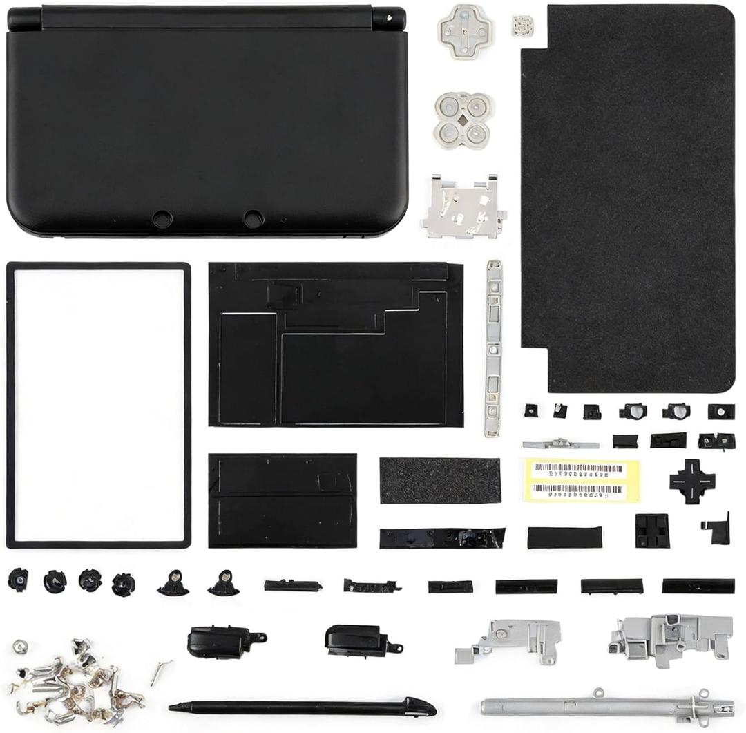 Full Housing Case, Cover Shell Repair Parts Complete Fix Replacement Kit for 3DS XL (Black)