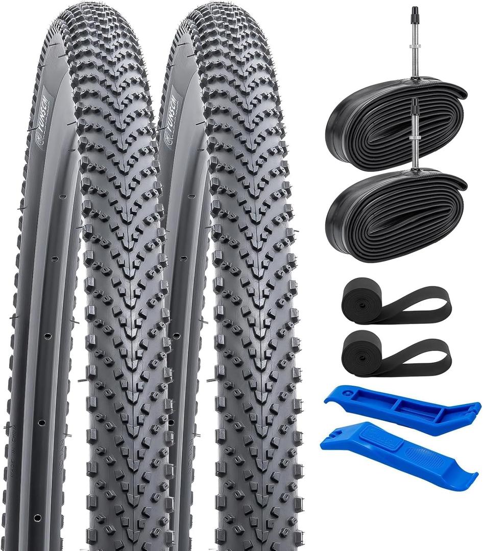 YUNSCM 700 x 38C Lightweight Bike Tires 700x38C (ETRTO 40-622) and 700C Bike Tubes - 60TPI Nylon, Puncture-Resistant, Compatible with Gravel Bike Tires 700x36C/37C/38C/39C/40C- 2 PCS (Y-586)