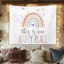 OXW Classroom Decor Kids Tapestry Wall Hanging, Playroom Decor, Nursery Wall Decor for Kids, Classroom Decorations, This Is Our Happy Place, Rainbow Tapestry for Toddler Room Reading Corner, 50x60 inches