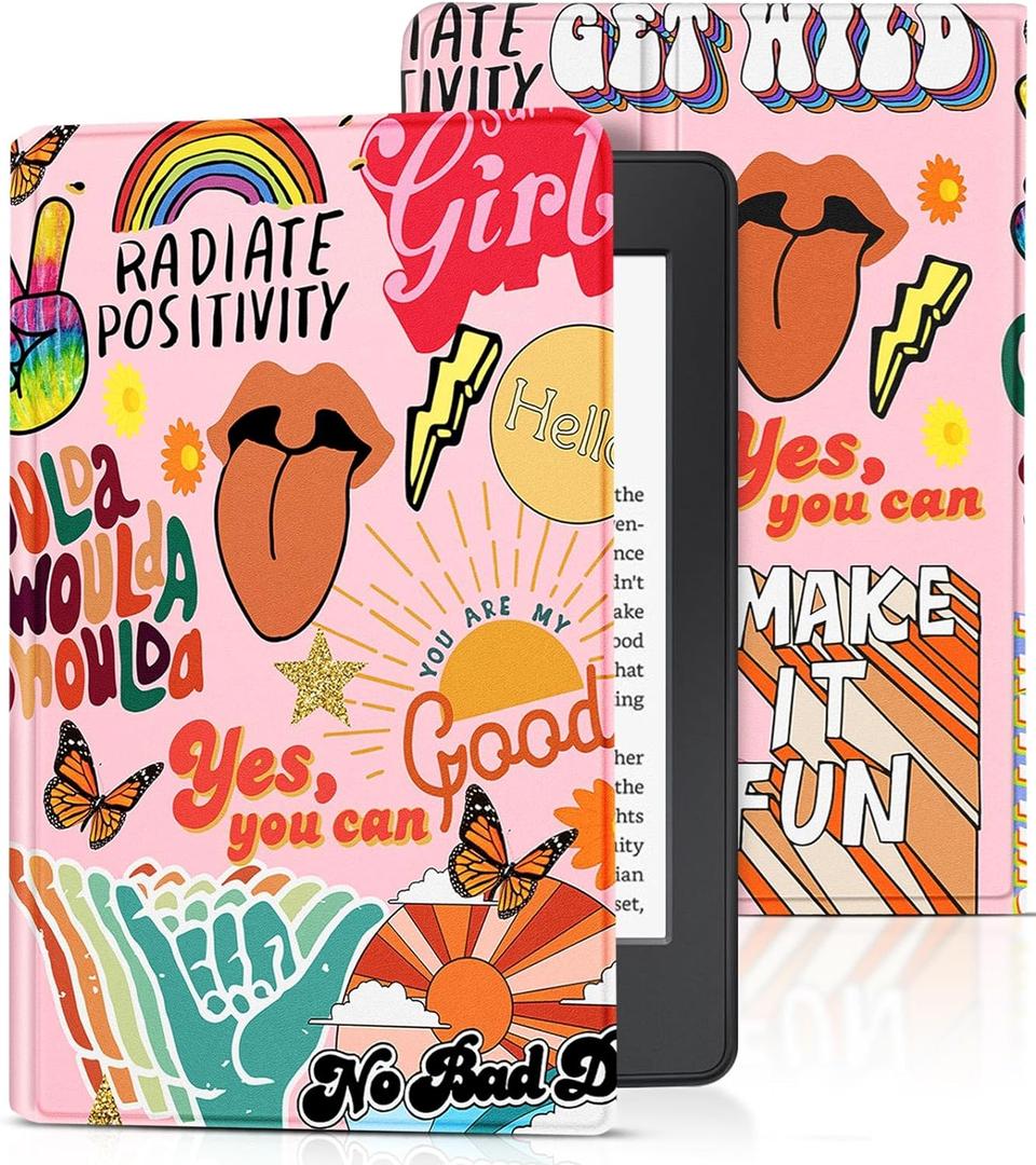 Uppuppy for Kindle Paperwhite 11th Generation Case 6.8 Inch 2021 / Paperwhite Signature Edition Cute Women Girls Teens Kids Unique Quotes Folio Fabric Paper White Cover with Auto Sleep/Wake E-Reader