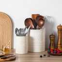 LOVECASA Utensil Holder, 7.2"+5.4" Ceramic Utensil Holder for Countertop, Large Cooking Utensil Crocks for Kitchen Counter, Farmhouse Utensil Vase for Housewarming, Kitchen Decor, Set of 2, Oasis