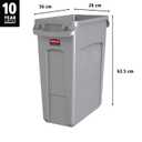 Rubbermaid Commercial Products SLIM JIM Plastic Rectangular Trash/Garbage Can/Bin with Venting Channels, 16 GAL, Gray, for Kitchens/Classrooms/Offices/Back of House