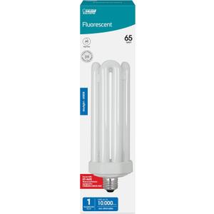 Feit Electric CFL Quad Tube Light Bulb, 300W Equivalent, E26 Base with Mogul Base Adapter, 65-Watt CFL Light Bulb for Residential & Commercial Use, 6500K Daylight, 10,000-Hour Lifespan, PLF65/65/G2