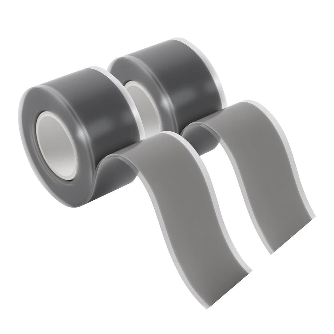 2-Pack Gray Silicone Repair Tape (20 Ft Total) - Self Amalgamating Tape for Duct Work & Hose Leaks - Heat Resistant Rubber Sealing Strip - Residue-Free & Easy-Peel Liner