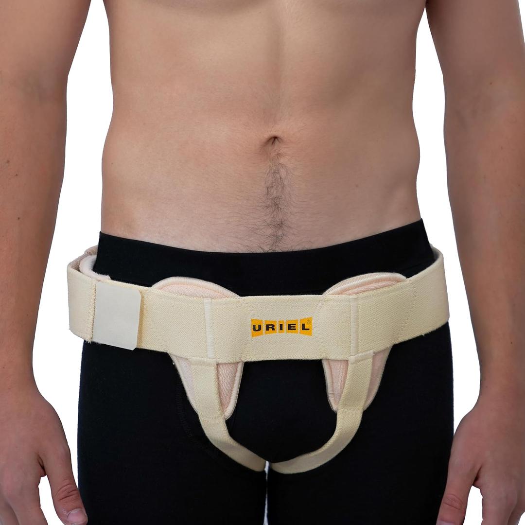 URIEL Double Sided Hernia Belts for Men - Inguinal Hernia Belt for Men, Pre and Post Surgery Truss, Size Medium, Cream (35.3-39.5 Inches)