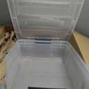 IRIS USA 27 Qt Stackable Plastic Storage Bins with Lids, 2 Pack - BPA-Free, Made in USA - Discreet Organizing Solution, Latches, Durable Nestable Containers, Secure Pull Handle - Clear