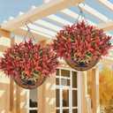 Uieke 2PCS Artificial Hanging Flowers for Outdoors with Hanging Basket, 22.8" 10pcs UV Resistant Fall Faux Flowers, Fake Hanging Plants for Autumn Garden Porch Patio Balcony Decoration