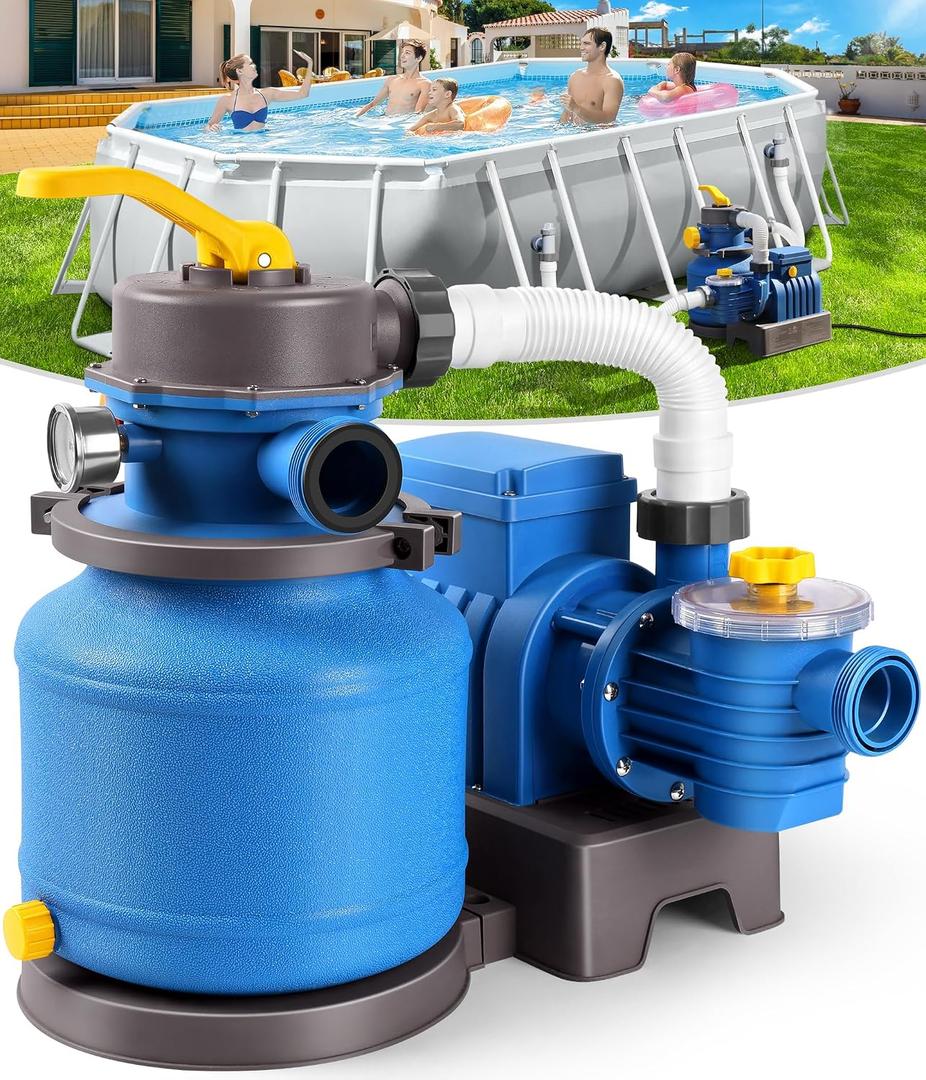 2500 GPH Sand Filter Pump for Above Ground Pools, Pool Pumps Above Ground with 24H Automatic Timer, 6-Way Valve, Efficient Circulation & Filtration Pool Sand Pump, Up to 12000 Gallons -Yellow