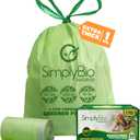 Simply Bio 3 Gallon Compostable Trash Bags Liners Drawstring, Heavy Duty Extra Thick 1 Mil, 11.36 Liter, 50 Bags, Small Kitchen Food Scrap Waste Bag, ASTM D6400, US BPI and OK Compost Home Certified