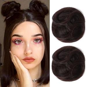 REECHO 2 PCS Mini Claw Clip in Messy & Cat Ears Hair Bun Extensions HB001 Wig Accessory Updo Hairpieces for Women Girls (Pack of 2-3.5" Wavy, Dark Brown)