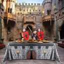 Medieval Castle Playhouse 10ft x 7.5ft Large Stone Wall Party Tablecloth Table Tent Cover Medieval Castle Party Decor Supplies for Indoor Outdoor Knight Birthday Parties Playground Play Accessory