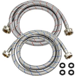Beaquicy 6 Ft Washer Stainless Steel Hoses Braided Stainless Steel Water Supply Line - Hot and Cold Striped Water Supply Lines for Washing Machine - 2 Pack