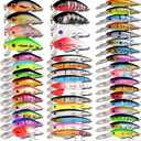LINGYUE Bass Fishing Lures Kit Set Topwater Hard Baits Minnow Crankbait Pencil VIB Swimbait for Bass Pike Fit Saltwater and Freshwater (48PCS)