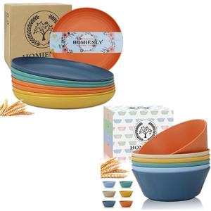 Homienly Dinner Plates Set Alternative for Plastic Plates Microwave and Dishwasher Safe Bowls,Soup Bowl Sets Wheat Straw Dinnerware Set 32 PCS