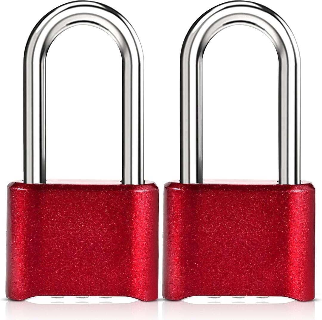 Combination Lock, 4-Digit Heavy Duty Combo Lock, Combination Padlock Outdoor Waterproof Gate Locks for Outdoor Fence, Locker, Sheds, Gym, Gate Hasps (Long Shackle) (2pcs-Red)