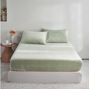 1 Pack Sage Green Plush Velvet Full Fitted Sheet Only, Ultra Soft Shaggy Fleece Fitted Bottom Sheet with 16" Deep Pocket, Warmth Fuzzy Sherpa Velvet Mattress Protector for Fall Winter Spring