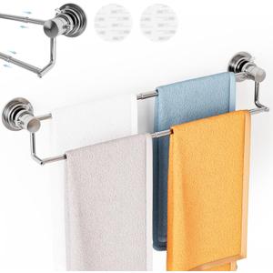 Suction Cup Double Towel Bar Adjustable 13"-25", Bath Sheet Rack Stainless Steel for Glass Shower, Powerful Vacuum Towel Holder for Bathroom, Kitchen, RV, and Renters
