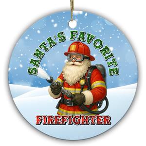 4 x Santas Favorite Firefighter Ornament Funny for Firefighters, First Responders Holiday Keepsake 2.9" Ceramic Ornament