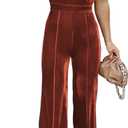 BLENCOT Sleeveless Velvet Jumpsuits For Women V Neck Spaghetti Straps Wide Leg Long Pants Dressy Rompers Winter Overalls S-XL (Large, Flamingo)