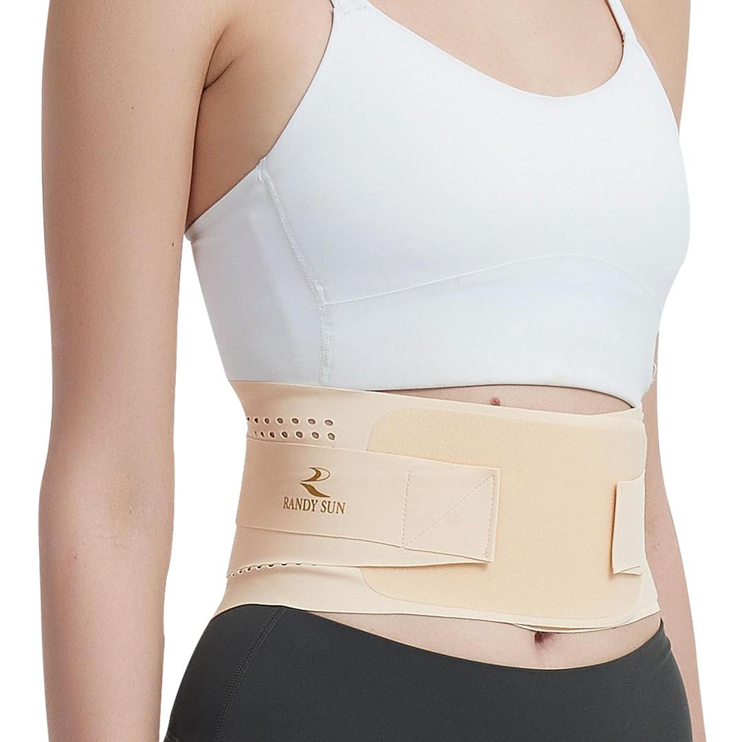 RANDY SUN Ultra Thin Back Brace, Lightweight Breathable for Women & Men, Invisible Waist Support Belt for Lower Back Pain Relief and Posture Correction Light Beige, Size: M
