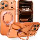 DUEDUE for iPhone 17 Pro Case with 360Spin Magnetic Stand[Compatible with MagSafe][Rotatable Ring Holder], Protection Cover Anti-Yellowing Shockproof Cases for iPhone 17 Pro 6.3", Orange