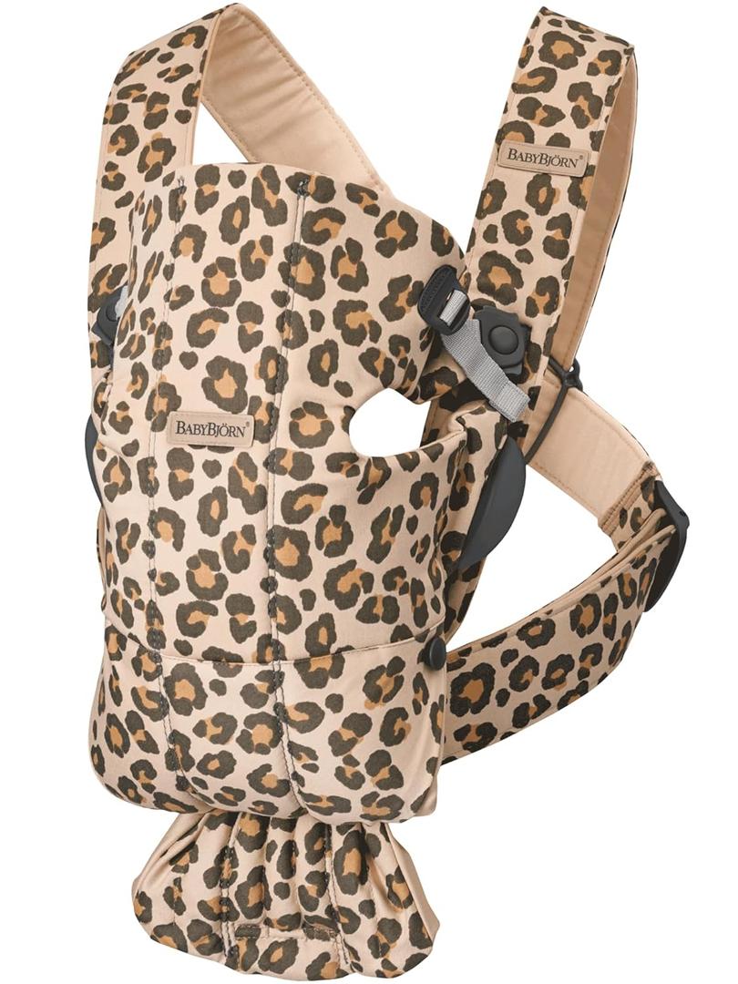 BabyBjrn Baby Carrier Mini, Cotton, Beige/Leopard | Newborn Carrier (7-25 lbs), Ergonomic, Easy-to-Use