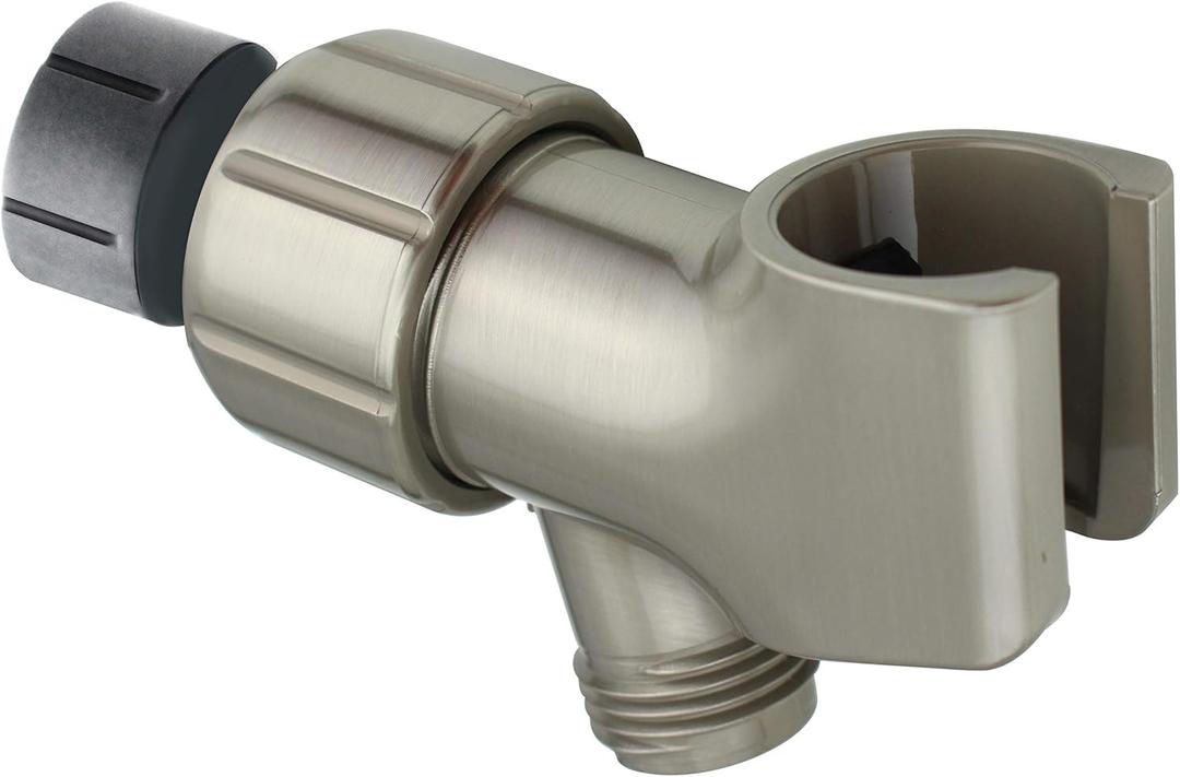 YOO.MEE Adjustable Shower Arm Bracket for Handheld Shower Head, 360° Swivel POM Ball Joint, Large Angle Adjustable Shower Holder, Brushed Nickel Finish