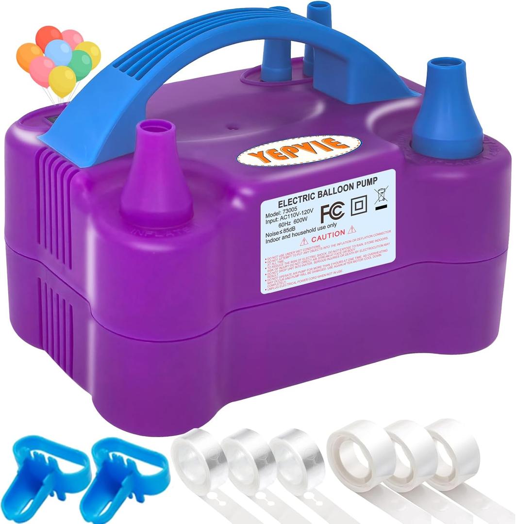 YEPVIE Balloon Pump Electric, Professional Balloon Inflator with 8 Balloon Arch Kits, 2 Working Modes & Dual Nozzle, Portable Air Pump Balloon Blower Machine for Party Decoration (Purple)