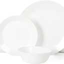 Martha Stewart Opalton 18-Piece Dinnerware Set Chip and Break Resistant Opal Glass Plates and Bowls, Lightweight White Dinner Set for 6, Microwave and Dishwasher Safe
