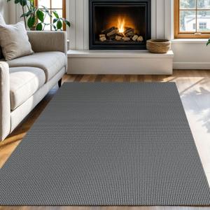 KOZYFLY Boho Rugs for Entryway Rugs 4x6 ft Washable Area Rugs Rubber Backed Living Room Rugs Braided Woven Cotton blend Indoor Outdoor Floor Carpet for Dining Room Living Room Bedroom, Dark Grey