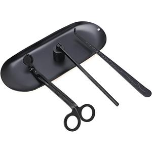 Candle Accessory Set Candle Wick Trimmer Candle Wick Dipper Candle Snuffer Storage Tray 4 Packs Candle Care Kit Gift for Candle Lovers(Black - CAB3)
