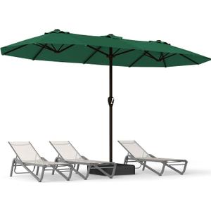 15FT Large Patio Umbrella with Base, Double Sided Rectangular Outdoor Umbrella with Sturdy Fiberglass Ribs, UPF 50+ Sun Protection, Wind-Resistant, Waterproof Fade-Resistant Fabric for Pool, Garden, Backyard, Deck (Dark Green)