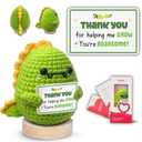 Gossby Handmade Positive Dinosaur Crochet with Message - Gift for Teacher - THANK YOU FOR HELPING ME GROW - Appreciation, Thank You, Christmas, End of Year Gift from Student - Knitted Decor