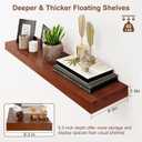 RICHFOCUS Floating Shelves for Wall | 9.3 Inch Deep Rustic Set of 2 With Solid Ash Wood Veneer | 36 Inch With Upgraded Brackets | for Living Room Bathroom Home Office
