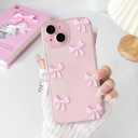 NITITOP Compatible with iPhone 15 Case Clear Cute Bow Knot Design for Women Girls Stylish Bowknot Durable Soft TPU Slim Protection Phone Cover - Pink Ribbon