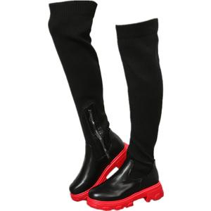 UOQAPRE Women's Over The Knee Thigh Low Chunky Heel Boots,Round-Toe Side Zip Long Boots Platform Chunky Heel Bootie for Women (6, Black-02)