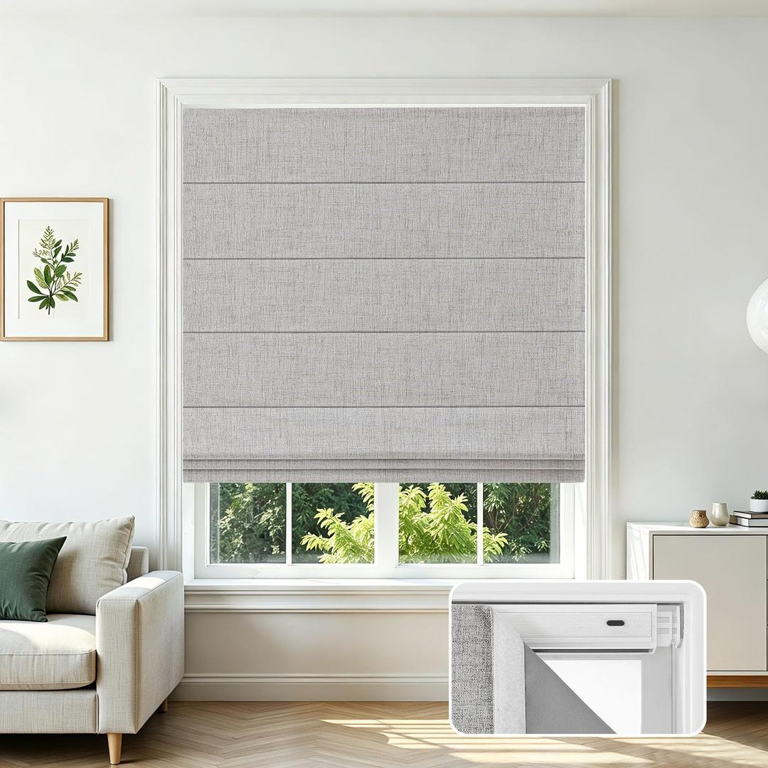 Joydeco No Drill Cordless Roman Shades, Blackout, 33" W × 72" H, White