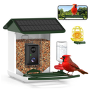 Bird Feeder with Camera, Free AI Forever for 11,000+ Species, 64G TF Card & 1080P HD, Solar-Powered Wireless Outdoor Design, App Alerts & Two-Way Audio for Garden (Blackish Green)