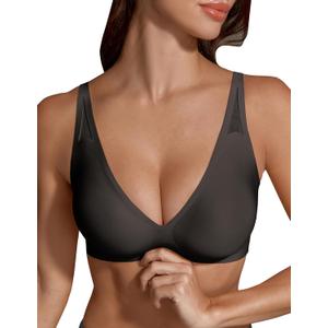 Maywind Jelly Bras for Women Push Up Wireless Deep V Seamless T-Shirt Bra, Jelly Wireless Push Up Bra Comfortable Supportive (Large, Black)