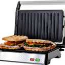 OVENTE Electric Panini Press Sandwich Maker with Non-Stick Coated Plates, Opens 180 Degrees to Fit Any Type or Size of Food, 1000W Indoor Grill Perfect for Quesadillas, Burgers & More, Silver GP0620BR