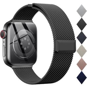 EPULY Compatible with Apple Watch Band 38mm 40mm 41mm 42mm Series 10 11,Stainless Steel Mesh Loop Magnetic Clasp Bands for iWatch Series 9 8 7 6 5 4 SE3 2 Women Men - 42/41/40/38mm Black