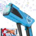 Bubble Gun - Bubble Machine for Kids - Bubbles Blaster with 8-Hole Wands & LED Light, Include Bubble Solution & Batteries - Boys Gifts Toys for Ages 3+ Year Old, Outdoor/Birthday/Party (Blue)